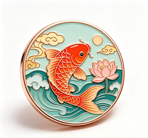 Pièce de monnaie en métal colorée en forme de carpe Koi, finition émaillée, ronde, plaquée, souvenir, cadeau, décoration - Product Image 2