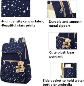 Estrela impressa lona mochila com urso pingente 3pcs Set para adolescentes meninos meninas Zipper encerramento escola bookbags Crossbody <span class=keywords><strong>Bag</strong></span> - Product Image 5