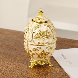 Exquisito Diseño, Caja de Joyería de Metal Chapado en Oro Hecha a Mano con Pedrería Colorida, Huevo Fabergé, para Pascua - Figura Decorativa - Product Image 2