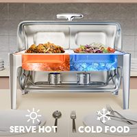 Set Hot Pot baja tahan karat 9L, penghangat makanan prasmanan berlapis emas baru untuk Hotel dan melayani makanan