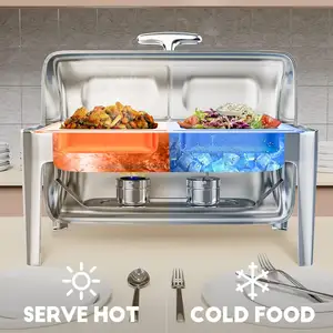 Neuankömmling Luxus versorgung 9L Edelstahl Vergoldung Chafing Dishes Hot Pot Sets Buffet Food Warmers Für Hotel Restaurant