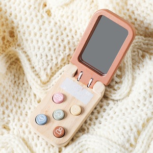 OEM PMZ2364 Montessori Wood <b>Animal</b> Cognition Games Early Learning Educational Bear Flip Phone <b>Toy</b> for Babies Unisex - Product Image 1