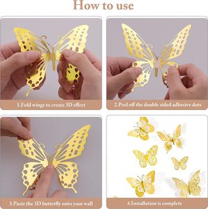 <span class=keywords><strong>Décoration</strong></span> murale 3D papillon or artisanat étiquettes pour papillon décorations de fête d'<span class=keywords><strong>anniversaire</strong></span> autocollants muraux amovibles décor de chambre - Product Image 6