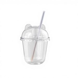 Gobelets en PET jetables transparents personnalisés en forme de U de 89 mm avec couvercle pour boissons, eau minérale et boissons froides de 12 oz - Product Image 1
