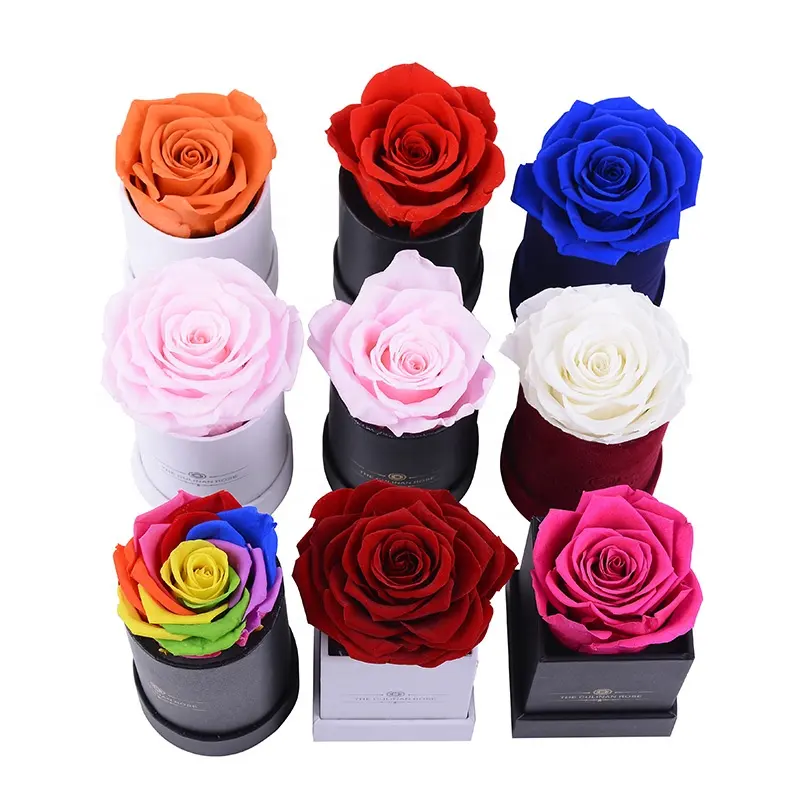 Venta al por mayor logotipo personalizado boda natural larga vida de lujo varios colores rosa flor regalo eterno preservado rosas en caja