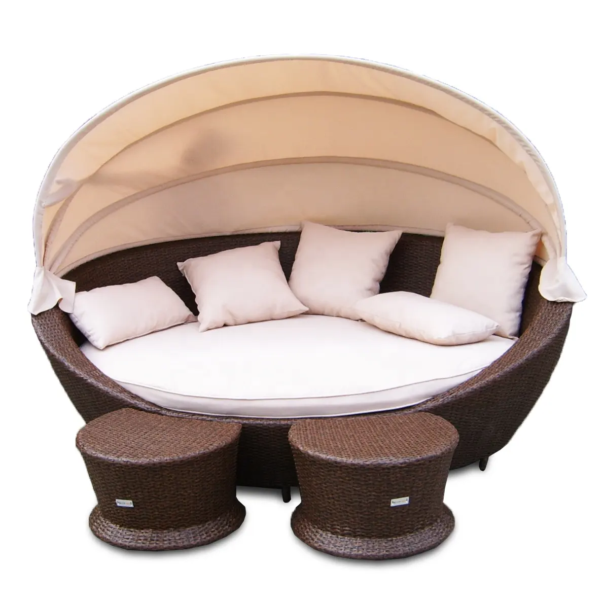 Esterna Giardino Patio Impermeabile in PE Rattan Resina di Vimini Rotondo Daybed con Cancopy