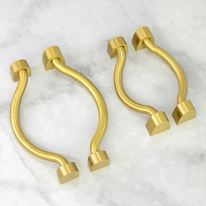Brass Cabinet Handle Curved Solid <b>Copper</b> Minimalist Design Antioxidant Home Office Use - Product Image 2