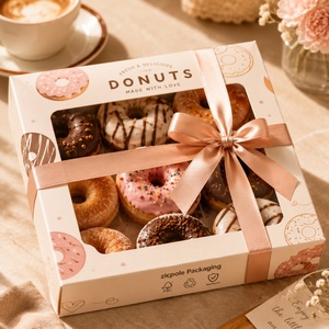 Emballage en papier personnalisé pour pâtisserie, avec impression couleur, design gratuit, pour donuts, macarons, gâteaux, rubans décoratifs, pour emporter - Product Image 4