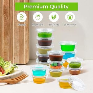 <b>100ml</b> <b>Cups</b> with Lids,Food Safe Disposable Plastic Portion Condiment Dipping Sauce <b>Cups</b>,Small Containers for Salad Dressing - Product Image 2