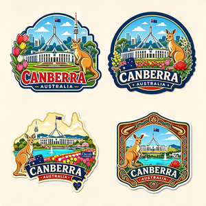 Magnete per Frigorifero in Resina UV di Canberra, Australia, Souvenir di Viaggio con Casa del Parlamento e Canguro in Rilievo, Decorazione per la Casa - Product Image 1