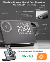 Nouvelle station de charge sans fil magnétique innovante avec horloge LED de bureau, chargeur rapide USB-C rétractable 45W et lumière de réveil