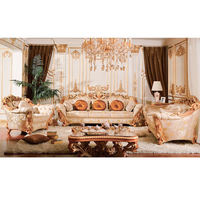 Ensemble de canapés de salon classiques européens de luxe avec détails en bois sculpté, couleurs personnalisables, revêtement pour la décoration de villa