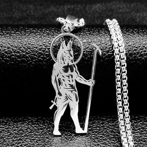 Collana con Ciondolo a Forma di Scultura del Dio <span class=keywords><strong>Sciacallo</strong></span> Egizio in Acciaio Inossidabile Placcato Oro e Argento, Amuleto Mitologico, Gioiello da Collo con Catena a Maglia Box per Uomo - Product Image 2
