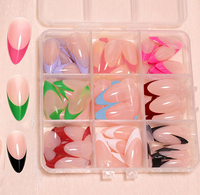 9Grids 216 pièces Faux ongles à presser French Manucure courts forme amande couleur nude avec pointes colorées, réutilisables en acrylique