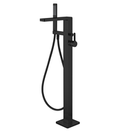 Robinet de baignoire autoportant, ensemble de robinets de douche et de baignoire autoportants, robinet de baignoire autoportant noir contemporain mélangeur d'eau chaude et froide en laiton