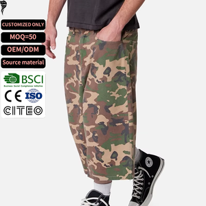 Retro Y2K Camo Twill <b>Shorts</b> <b>Men</b> Loose Fit Knee Length Streetwear <b>3</b>/<b>4</b> Long Baggy <b>Shorts</b> - Product Image 1