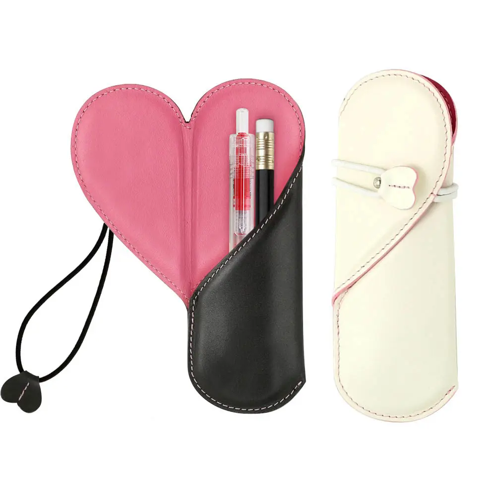 New design heart shape pu leather pencil case cute pen bag Student pink pencil box Cosmetic case for girls
