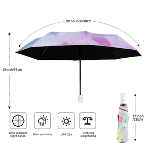 Good Quality 3 Fold Windproof Automatic Button Control Iridescent Color Thermal Transfer Printing Travel <b>Umbrella</b> - Product Image 5