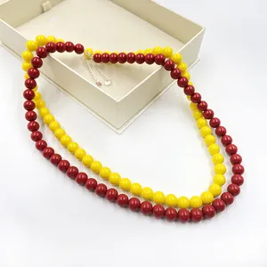 925 シルバークリップと拡張チェーン黄色と赤のビーズネックレスデザイン最新の女性