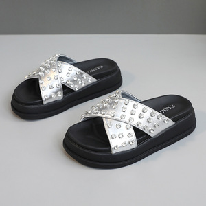 Nuevos Estilos 2026, Sandalias de Playa para Mujer, Suela Plana, Transpirables, Antideslizantes, con Pedrería, Plataforma Elevada - Product Image 2