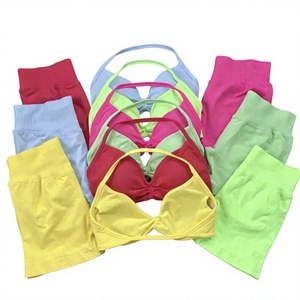 Ensemble 2 pièces couleur unie respirant ultra-fin <span class=keywords><strong>mat</strong></span> pour soutien-gorge dos nu et short effet fesses de pêche - Product Image 1
