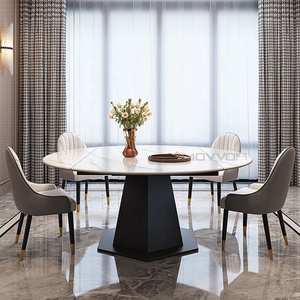 Plateau en céramique <span class=keywords><strong>de</strong></span> qualité supérieure en acier au carbone pieds noirs base en or <span class=keywords><strong>table</strong></span> à <span class=keywords><strong>rallonge</strong></span> rotative <span class=keywords><strong>ronde</strong></span> pour 8 places tables <span class=keywords><strong>de</strong></span> maison modernes - Product Image 1