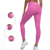 7081 haute élastique serré Double face Polyamide couleur unie poche coupe ajustée sport course Fitness Yoga Leggings