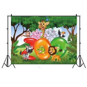DORCEV Cartoon Zoo Backdrop Jungle Safari Party Cartoon Zoo Theme Kids Birthday Party Background Lion Tiger Panda Green Leaf Kids Party Cake Table Banner Kids Birthday Photo Studio Props - View #2