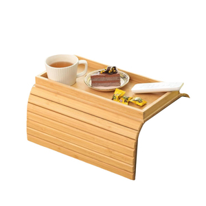 Table de plateau de canapé en bambou pliable pour canapé accoudoir de canapé Clip anti-dérapant sur plateau porte-gobelet pour collations contrôle de téléphone - Product Image 1