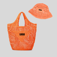 Bolsos de Paja Hechos a Mano, Modernos y Personalizados, con Sombrero, Juego de Bolsos de Playa de Paja Natural, Bolso Tote de Paja para Exteriores con Cierre Abierto y Protección Solar para Damas