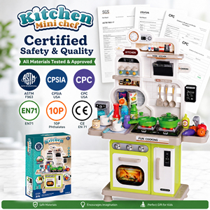 Ensemble de 53 pièces de jouets de cuisine pour enfants en gros, avec évier à eau réelle, cuisinière électronique avec lumière et son, ensemble cadeau Montessori STEM en ABS - Product Image 5