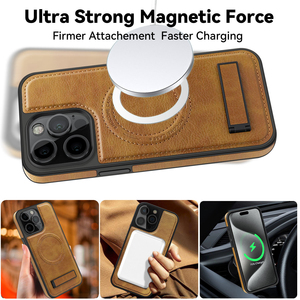 Étui de téléphone robuste avec support magnétique pour iPhone 16 Pro Max 15 Plus 14 13 11 pour Samsung S24 Ultra Housse de protection antichoc en cuir - Product Image 5
