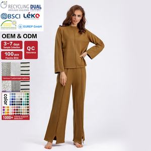 Ensemble décontracté deux pièces pour <span class=keywords><strong>femme</strong></span> : pull tricoté à col rond et <span class=keywords><strong>pantalon</strong></span> de couleur unie pour l'automne – Tenue élégante pour <span class=keywords><strong>femme</strong></span> - Product Image 5