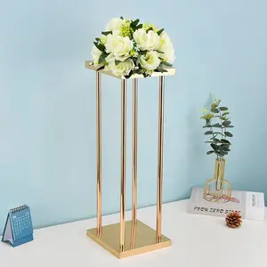 H-199Gold Metal Flower Stand Plinth Pedestal Wedding Centerpiece Table Decoration Rectangular Wedding Decoration Flower Stand