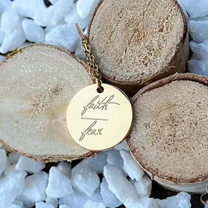 Wholesale Customized Statement Encourage Words Gold Plated Coin Disc Pendant Necklace Women Girls Jewelry