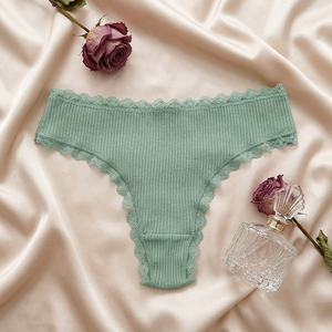 Tangas de algodón acanalado para mujer, de talle bajo, suaves y elásticas, ropa interior cómoda de talla grande, lencería íntima femenina al por mayor - Product Image 2