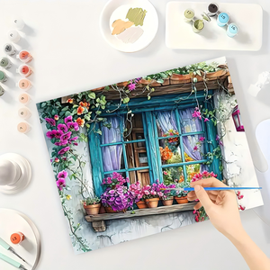 Kit de pintura de ventana floreciente por números para adultos-Ventana de flores DIY 16x20 pulgadas, regalos de arte sin marco - Product Image 3