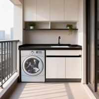 Meuble de sol moderne en aluminium avec panneau alvéolé, étanche et résistant à l'humidité, avec évier et robinet intégrés, pour buanderie