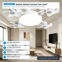 Ventilateur de plafond LED moderne E27 à 4 pales, nouveau design transfrontalier, télécommande pour salon, usage domestique, en plastique