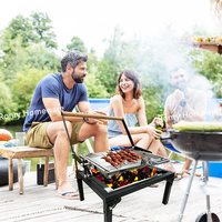 Barbecue au charbon de bois pliable et réglable avec un design moderne pour les fêtes de jardin en plein air et les petits pique-niques en noir