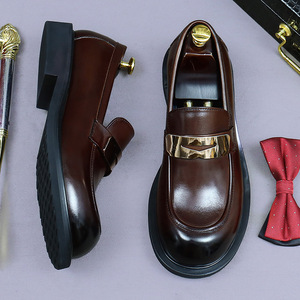 Oxfords en cuir véritable luxueux et brillant, style business décontracté, à lacets, à bout large, fermé, antidérapant, pour mariage - Product Image 2