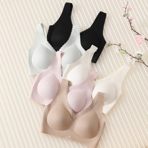 Reggiseno Senza Cuciture Wireless con Coppe a Goccia, Bralette <span class=keywords><strong>in</strong></span> Pizzo Francese <span class=keywords><strong>Push</strong></span>-<span class=keywords><strong>up</strong></span>, Lingerie Femminile Plus Size per Tutte le Forme del Seno - Product Image 3