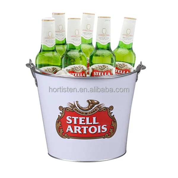 5L Custom logo beer cooler party galvanized white metal ice bucket with handle for 6 bottle beer