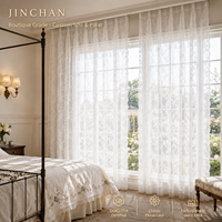 Cortinas Traslúcidas de Lujo a Medida con Pliegues Puntiagudos, Encaje Blanco Floral, para Hoteles Boutique, Tratamientos de Ventanas de Grado Comercial