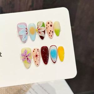 Uñas Postizas de Alta Calidad, Diseño 3D, Color <span class=keywords><strong>Rosa</strong></span> Aurora, Puntas Largas en Forma de Almendra, Material ABS Reutilizable con Pegamento para Dedos - Product Image 2