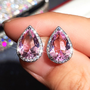 Orecchini a Perno a Goccia Rosa per Donne, Forma a Pera, Brillanti, per Uso Quotidiano e Feste, Gioielli alla Moda - Product Image 2