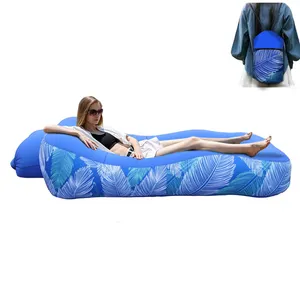 Durable Waterproof Custom Inflatable Lounger Beach Bed Chair Anti-Air Leaking Air Lazy Sofa Couch with Pillow Camping
