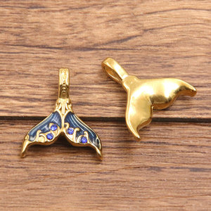 Pendentifs en émail en forme de queue de baleine et de poisson en acier inoxydable 316L plaqué or 14k 18k, anti-ternissement, pour la fabrication de colliers, bracelets et bijoux - Product Image 5