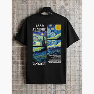 Wholesale Men's Streetwear <strong>T</strong>-<strong>Shirts</strong> <strong>Van</strong> <strong>Gogh</strong> the Starry Night Printed 100% Polyester Manufactured Apparels - Product Image 3