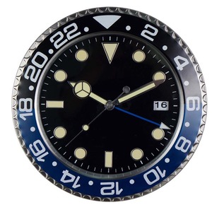 Round Metal Wall <b>Clock</b> Quartz Analog Luminous Needle Display Date Window Blue Black Decor for Living Room - Product Image 1